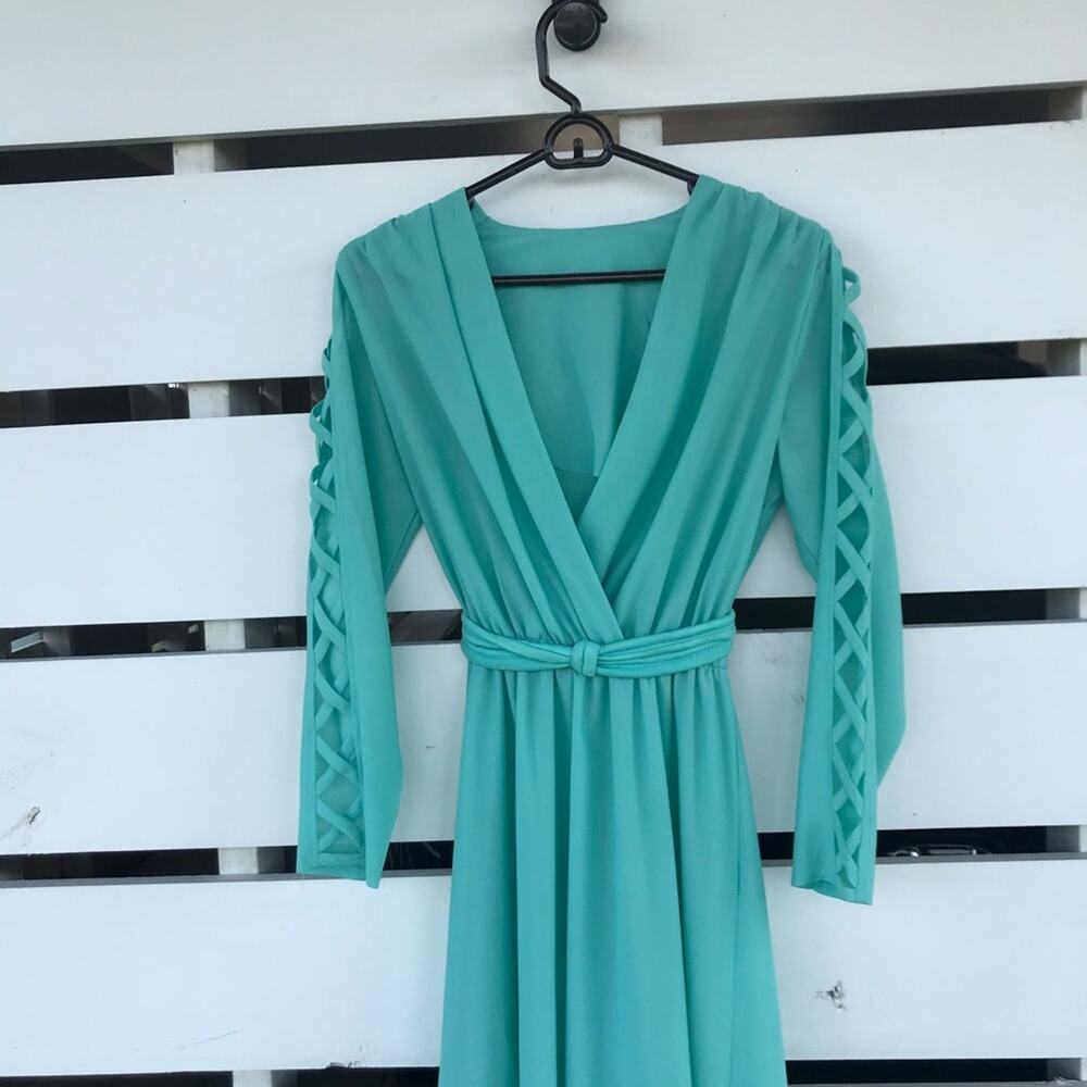VTG 60s 70s retro handmade one of a kind maxi dress with arm cutouts - Picture 3 of 10